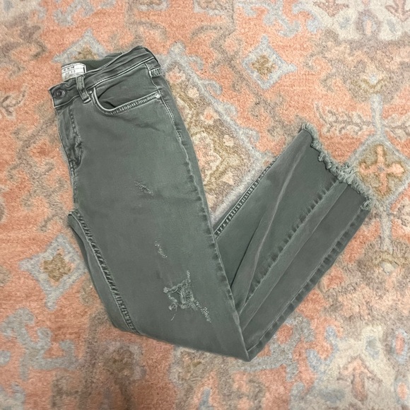 We The Free Denim - We The Free High-Rise Distressed Ankle Jeans in Olive